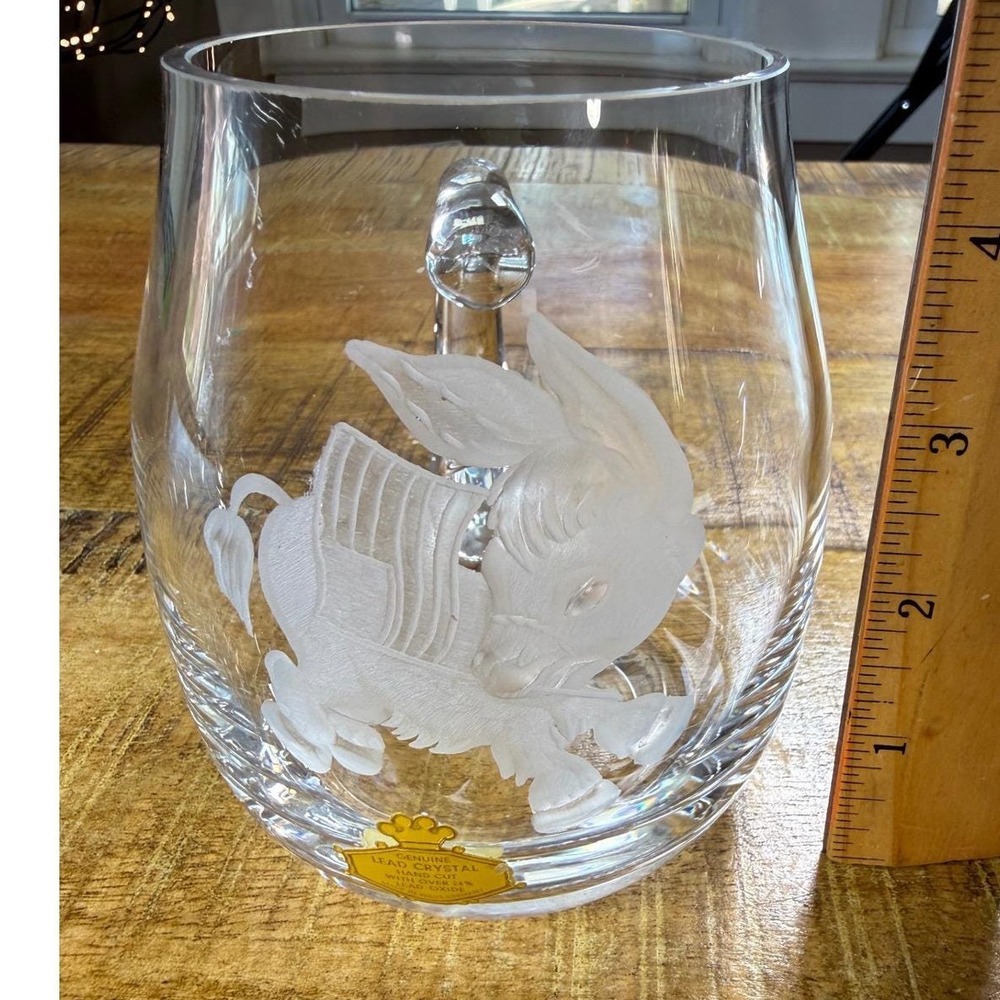 Vintage USA Flag West Germany Lead Crystal Donkey Mug Hand Cut Etched Glass